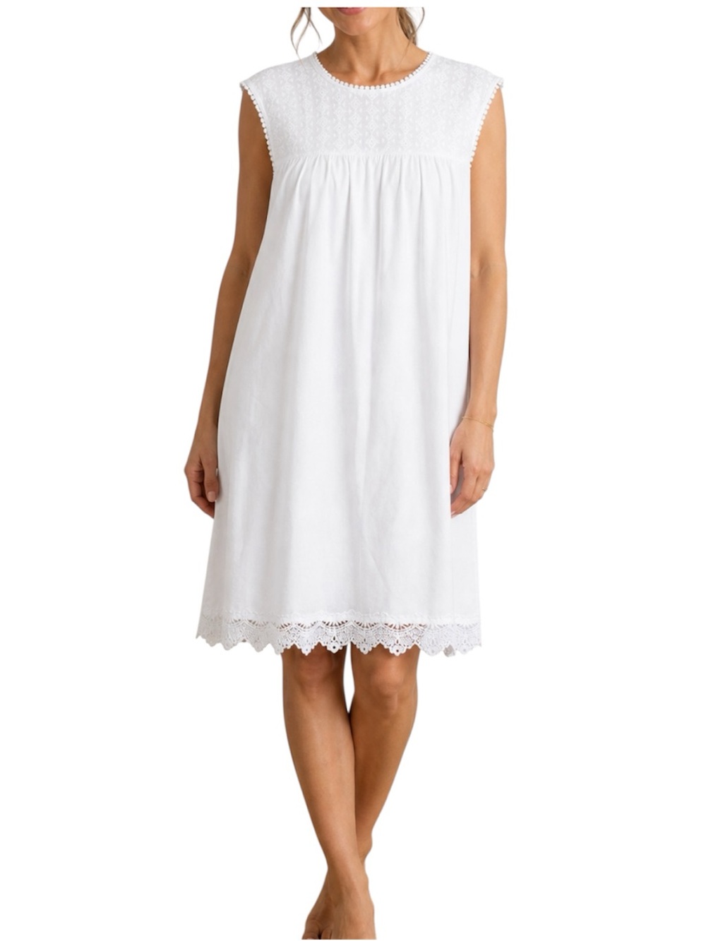 Who What Wear White Cotton Eyelet Lace Trim Sleeveless Shift Dress Summer Large